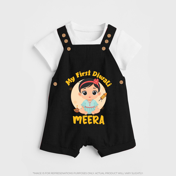 Sweet as Laddoo My First Diwali Dungaree Set | Personalized Baby Dungaree Set - BLACK - 0 - 5 Months Old (Chest 18")