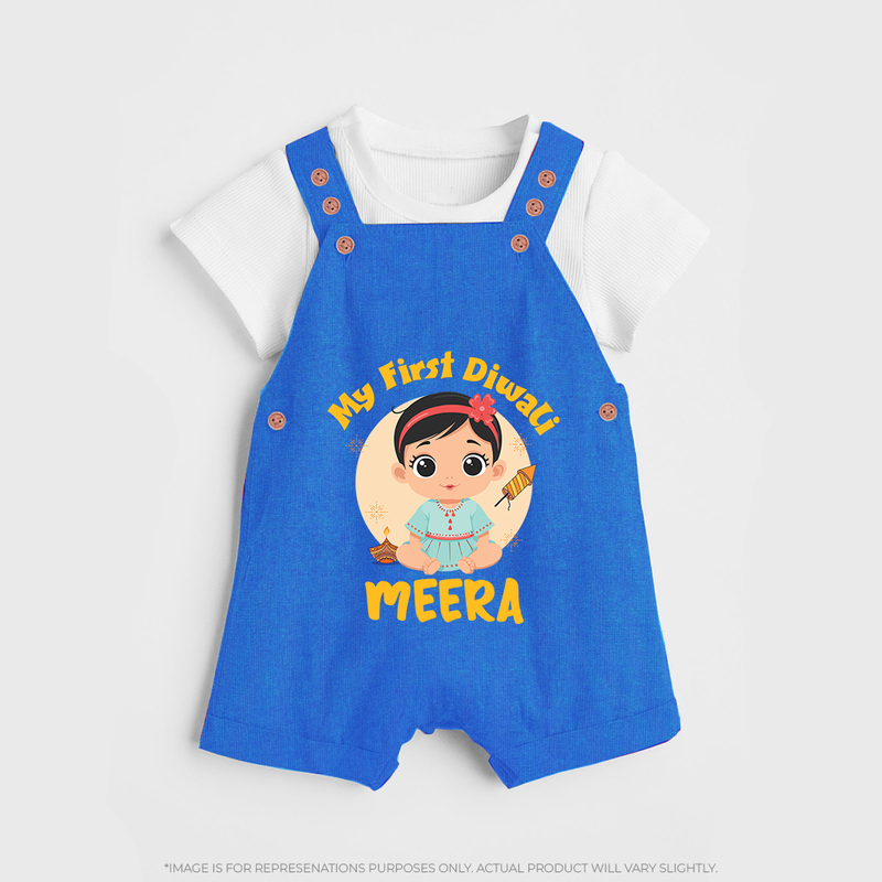 Sweet as Laddoo My First Diwali Dungaree Set | Personalized Baby Dungaree Set - COBALT BLUE - 0 - 5 Months Old (Chest 18")