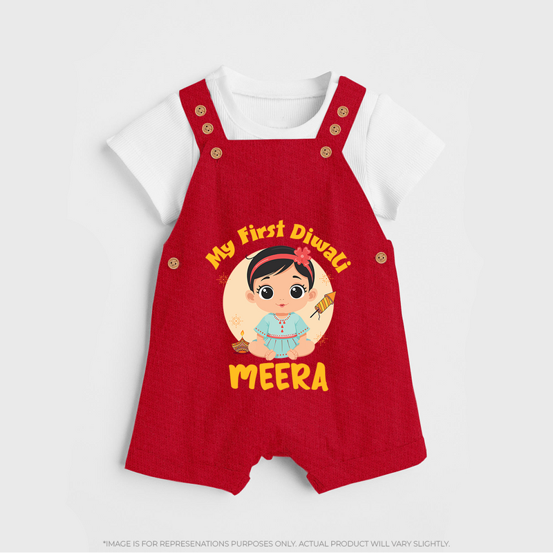 Sweet as Laddoo My First Diwali Dungaree Set | Personalized Baby Dungaree Set - RED - 0 - 5 Months Old (Chest 18")