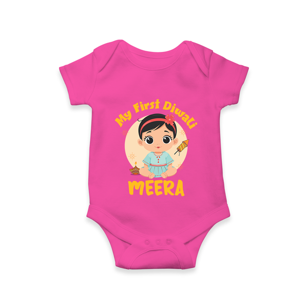 Sweet as Laddoo My First Diwali Romper | Personalized Baby Romper - HOT PINK - New Born (Chest 14")