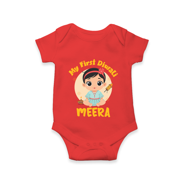 Sweet as Laddoo My First Diwali Romper | Personalized Baby Romper - RED - New Born (Chest 14")