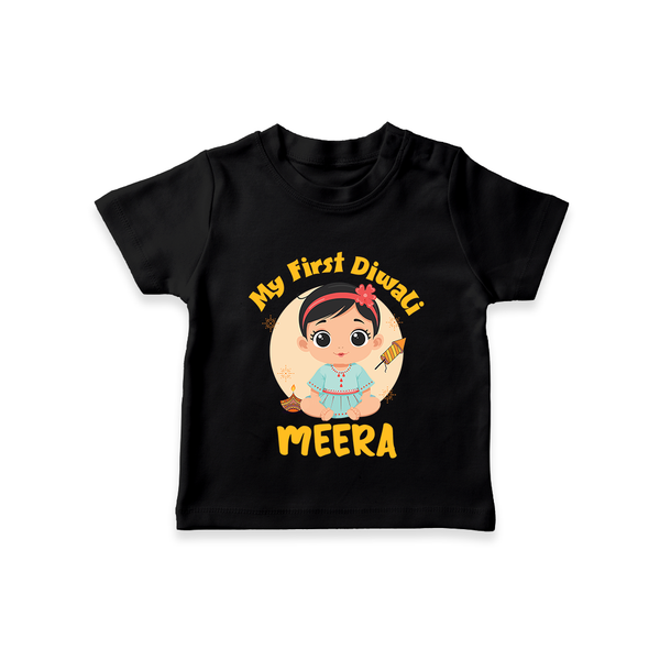 Sweet as Laddoo My First Diwali Tshirt | Personalized Baby Tshirt - BLACK - 0-5 Months Old (Chest 17")
