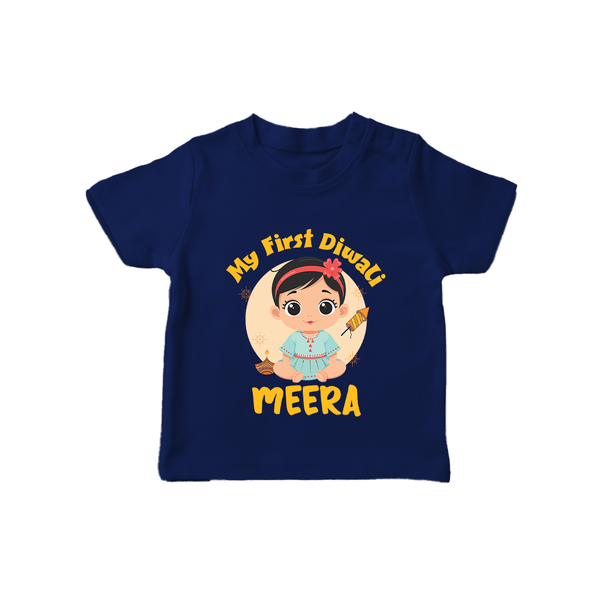 Sweet as Laddoo My First Diwali Tshirt | Personalized Baby Tshirt - NAVY BLUE - 0-5 Months Old (Chest 17")