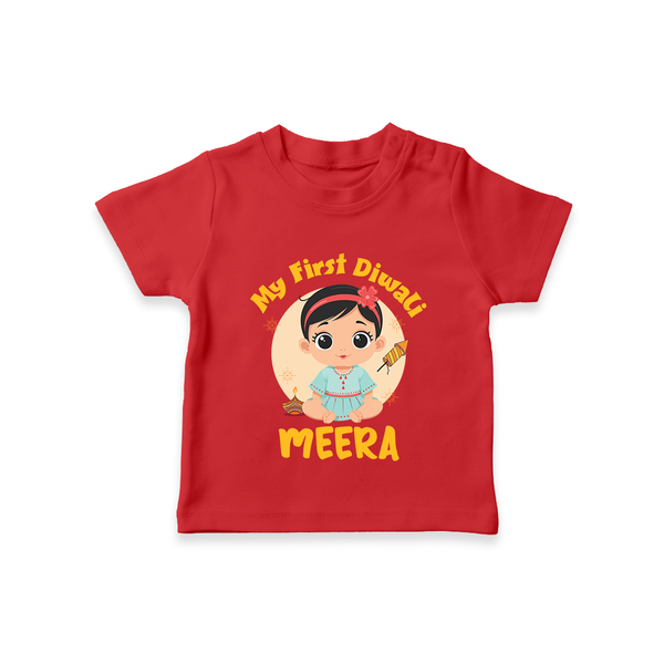 Sweet as Laddoo My First Diwali Tshirt | Personalized Baby Tshirt - RED - 0-5 Months Old (Chest 17")