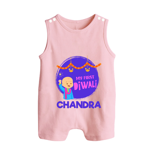My First Diwali Lights & Laughter Button Romper - BABY PINK - New Born (Chest 18")