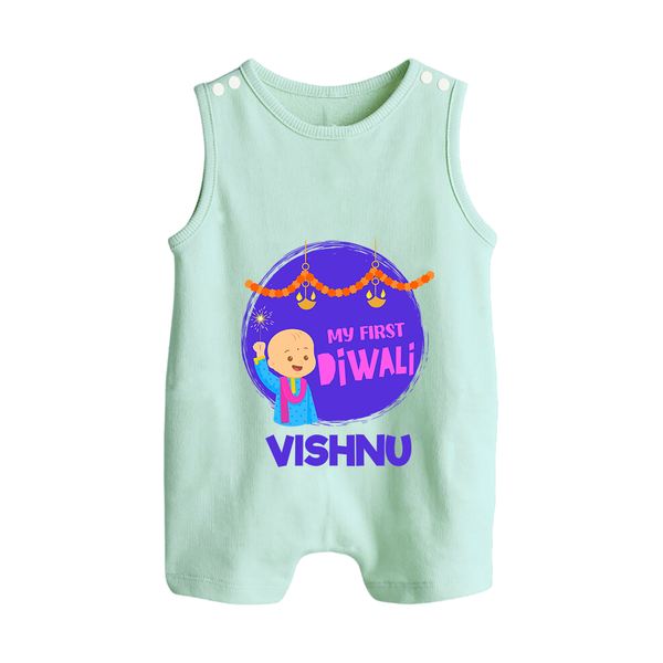 Tiny Festival Star My First Diwali Romper Suit | Personalized Baby Outfit - MINT GREEN - 0 - 5 Months Old (Chest 18")