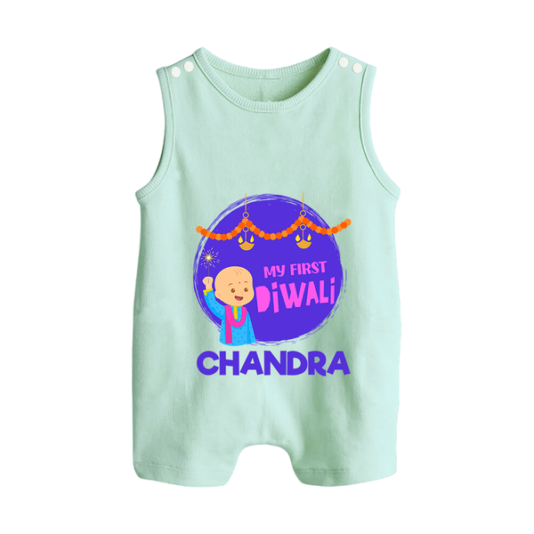 My First Diwali Lights & Laughter Button Romper - MINT GREEN - New Born (Chest 18")