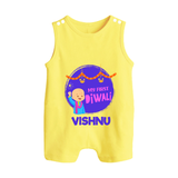 Tiny Festival Star My First Diwali Romper Suit | Personalized Baby Outfit - PASTEL YELLOW - 0 - 5 Months Old (Chest 18")