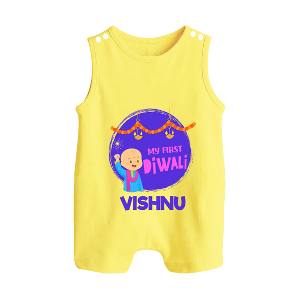 Tiny Festival Star My First Diwali Romper Suit | Personalized Baby Outfit - PASTEL YELLOW - 0 - 5 Months Old (Chest 18")
