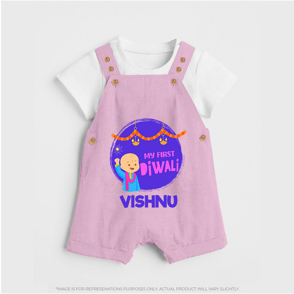 Tiny Festival Star My First Diwali Dungaree Set | Personalized Baby Outfit - BABY PINK - 0 - 5 Months Old (Chest 18")