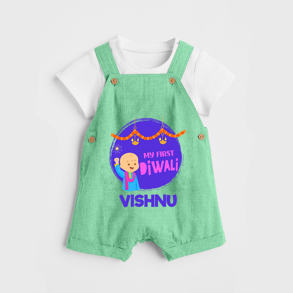 Tiny Festival Star My First Diwali Dungaree Set | Personalized Baby Outfit - GREEN - 0 - 5 Months Old (Chest 18")