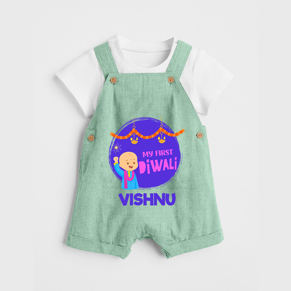 Tiny Festival Star My First Diwali Dungaree Set | Personalized Baby Outfit - MINT GREEN - 0 - 5 Months Old (Chest 18")