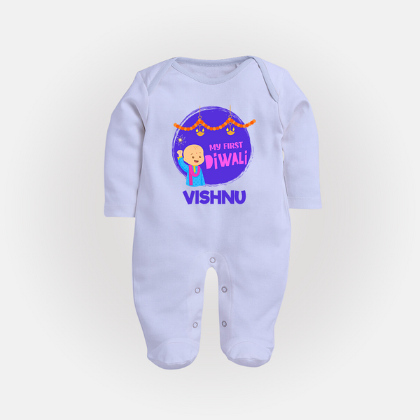 Tiny Festival Star My First Diwali Sleep Suit | Personalized Baby Outfit - BABY BLUE - New Born (Chest 7.5")
