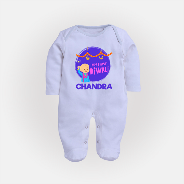 My First Diwali Lights & Laughter Full Body Suit - BABY BLUE - New Born (Chest 7.5")