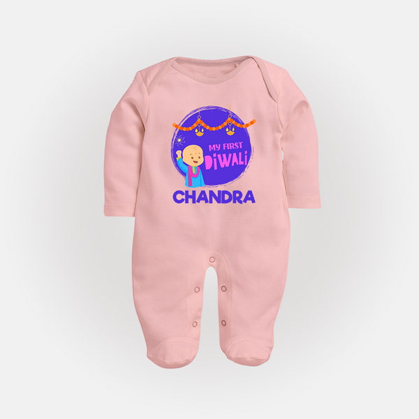 My First Diwali Lights & Laughter Full Body Suit - BABY PINK - New Born (Chest 7.5")