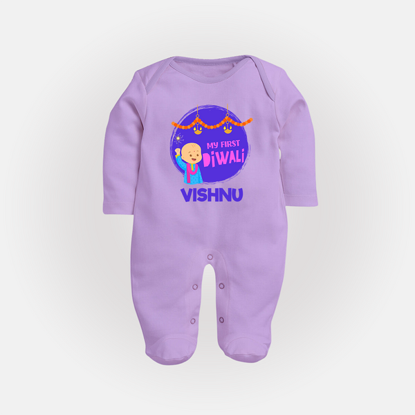 Tiny Festival Star My First Diwali Sleep Suit | Personalized Baby Outfit - LILAC - New Born (Chest 7.5")