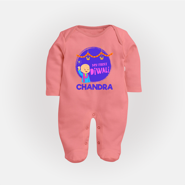 My First Diwali Lights & Laughter Full Body Suit - PEACH - New Born (Chest 7.5")