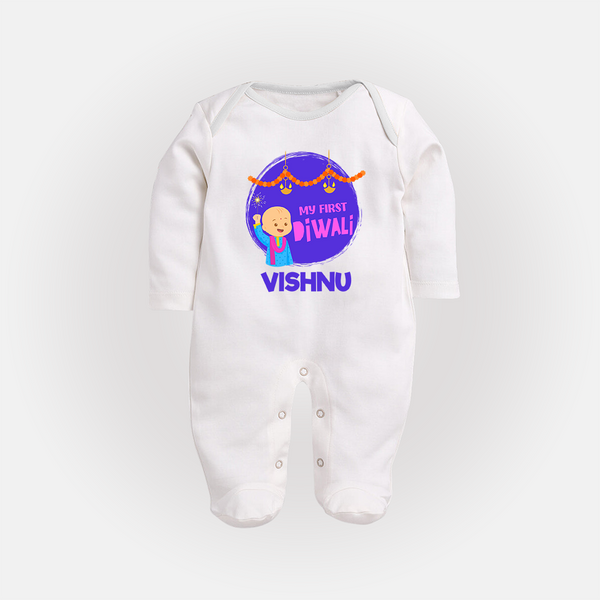 Tiny Festival Star My First Diwali Sleep Suit | Personalized Baby Outfit - WHITE - New Born (Chest 7.5")