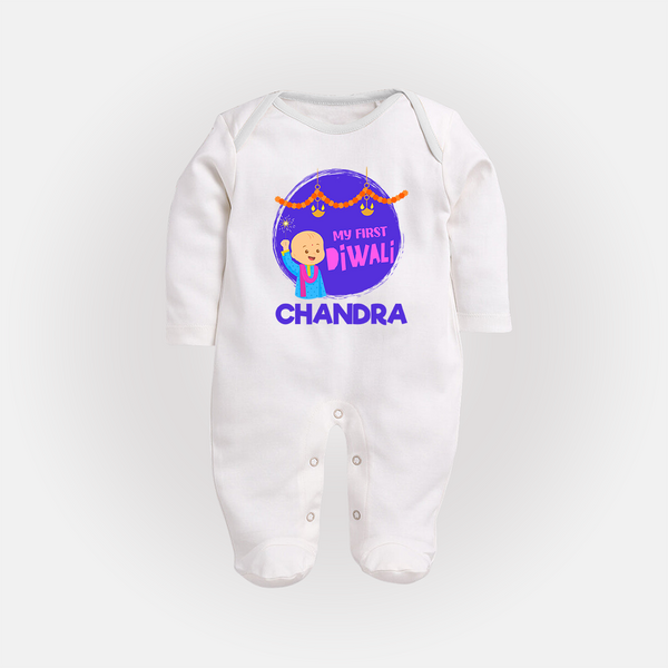 My First Diwali Lights & Laughter Full Body Suit - WHITE - New Born (Chest 7.5")