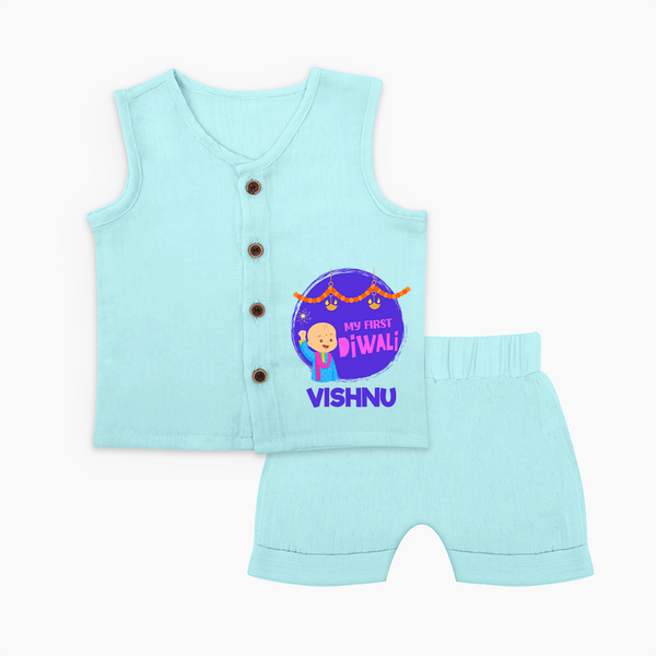Tiny Festival Star My First Diwali Jabla Set | Personalized Baby Outfit - BABY BLUE - 0 - 3 Months Old (Chest 9.8")
