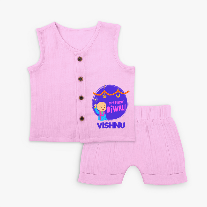 Tiny Festival Star My First Diwali Jabla Set | Personalized Baby Outfit - BABY PINK - 0 - 3 Months Old (Chest 9.8")