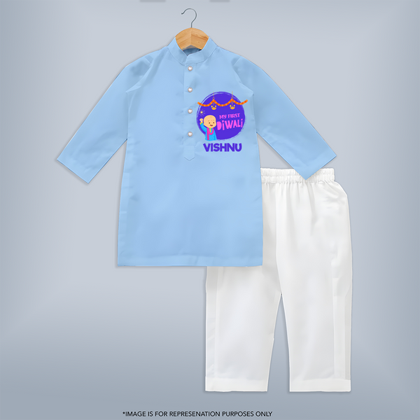 Tiny Festival Star My First Diwali Kurta Set | Personalized Baby Outfit - BABY BLUE - 3 - 6 Months Old (Chest 24", Kurta Length 14'', Waist 19", Pant Length 14")