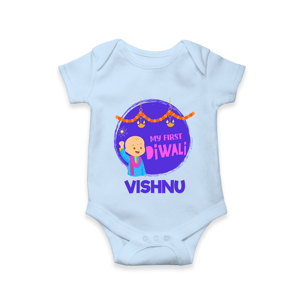 Tiny Festival Star My First Diwali Romper | Personalized Baby Outfit - BABY BLUE - New Born (Chest 14")