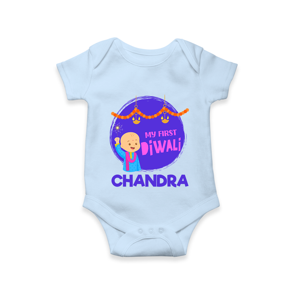My First Diwali Lights & Laughter Romper - BABY BLUE - New Born (Chest 14")