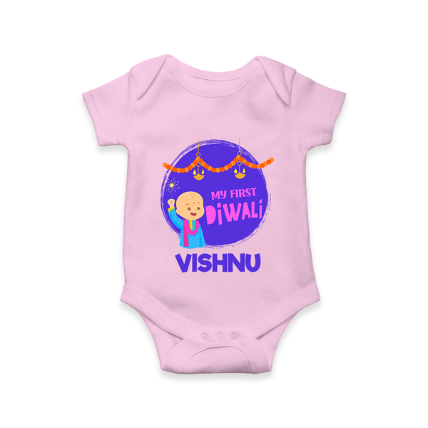 Tiny Festival Star My First Diwali Romper | Personalized Baby Outfit - BABY PINK - New Born (Chest 14")