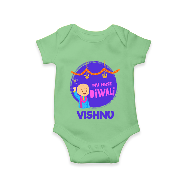 Tiny Festival Star My First Diwali Romper | Personalized Baby Outfit - GREEN - New Born (Chest 14")