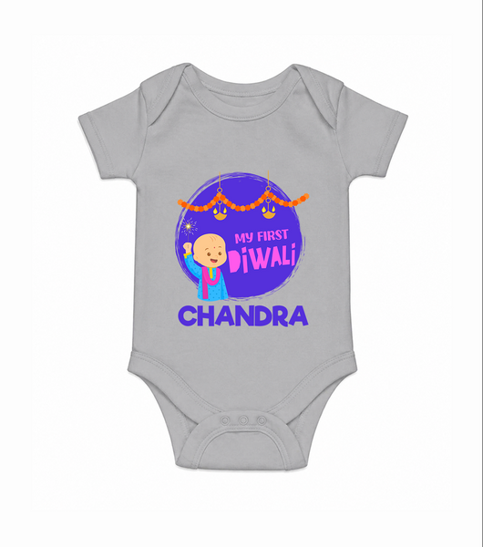 My First Diwali Lights & Laughter Romper - GREY - New Born (Chest 14")
