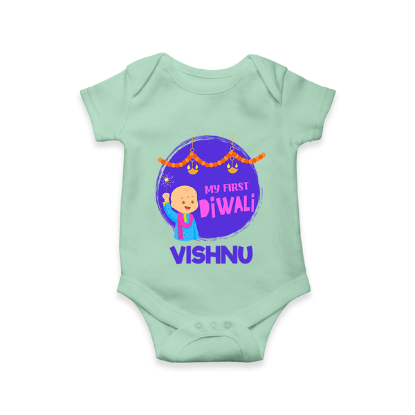 Tiny Festival Star My First Diwali Romper | Personalized Baby Outfit - MINT GREEN - New Born (Chest 14")