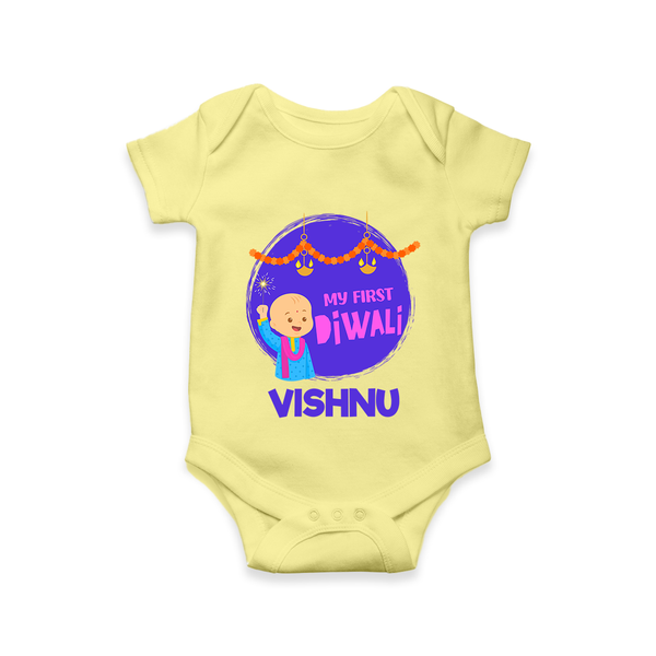 Tiny Festival Star My First Diwali Romper | Personalized Baby Outfit - PASTEL YELLOW - New Born (Chest 14")