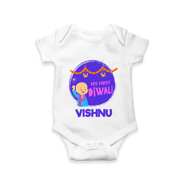 Tiny Festival Star My First Diwali Romper | Personalized Baby Outfit - WHITE - New Born (Chest 14")