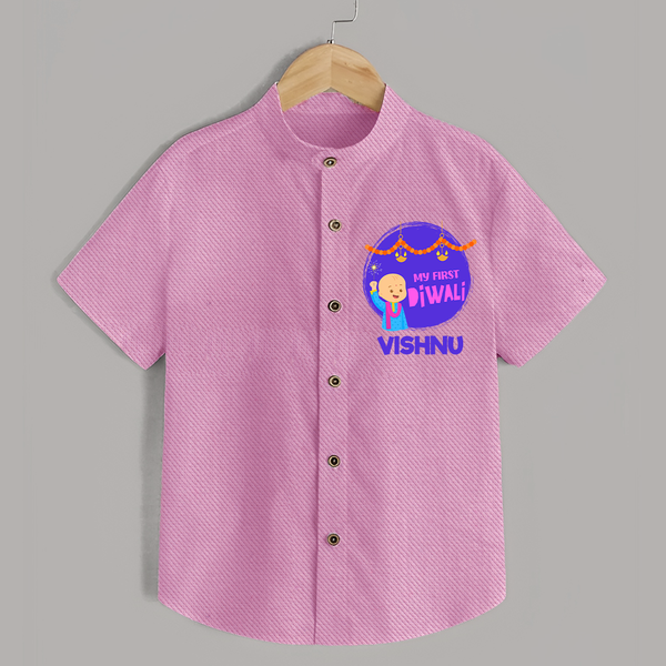 Tiny Festival Star My First Diwali Shirt | Personalized Baby Outfit - BABY PINK - 0 - 6 Months Old (Chest 23")
