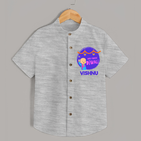 Tiny Festival Star My First Diwali Shirt | Personalized Baby Outfit - GREY - 0 - 6 Months Old (Chest 23")