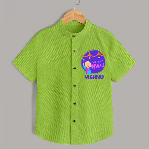 Tiny Festival Star My First Diwali Shirt | Personalized Baby Outfit - LIME GREEN - 0 - 6 Months Old (Chest 23")