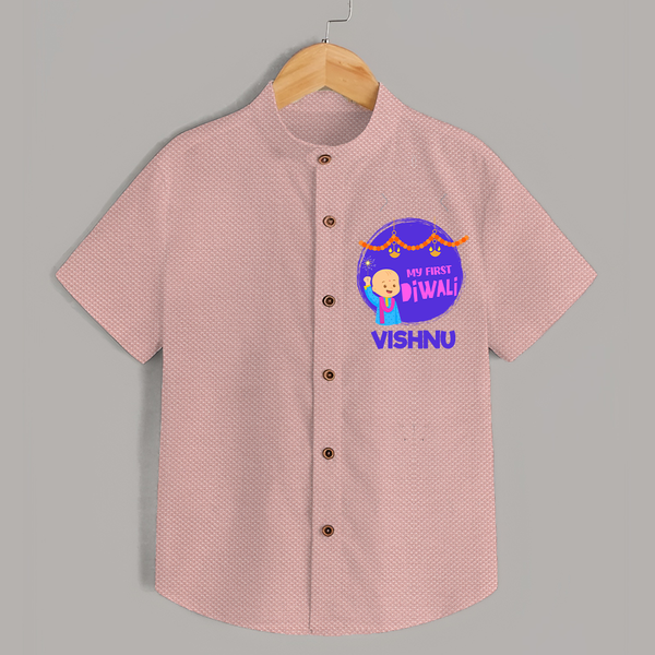 Tiny Festival Star My First Diwali Shirt | Personalized Baby Outfit - PEACH - 0 - 6 Months Old (Chest 23")