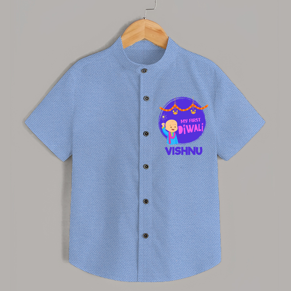 Tiny Festival Star My First Diwali Shirt | Personalized Baby Outfit - SKY BLUE - 0 - 6 Months Old (Chest 23")