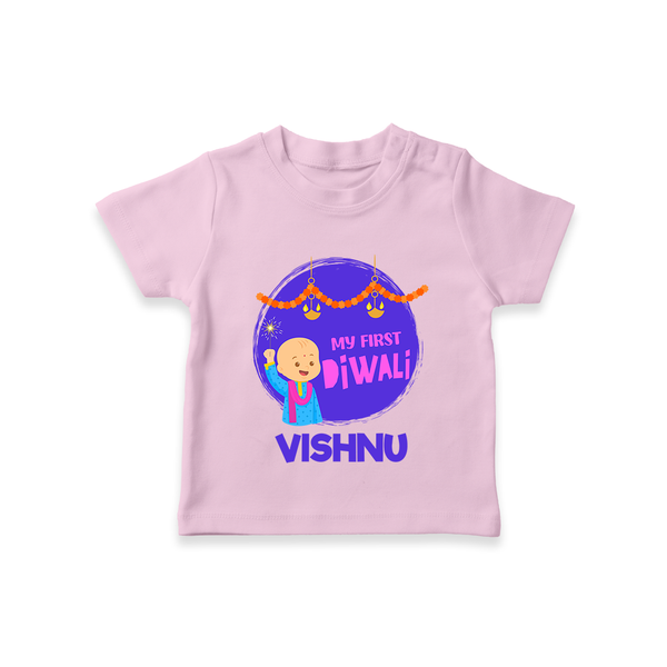 Tiny Festival Star My First Diwali Tshirt | Personalized Baby Outfit - BABY PINK - 0-5 Months Old (Chest 17")