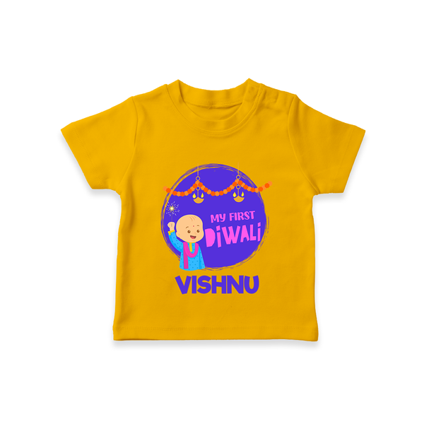 Tiny Festival Star My First Diwali Tshirt | Personalized Baby Outfit - CHROME YELLOW - 0-5 Months Old (Chest 17")