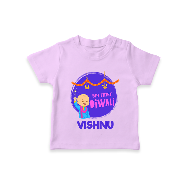 Tiny Festival Star My First Diwali Tshirt | Personalized Baby Outfit - LILAC - 0-5 Months Old (Chest 17")