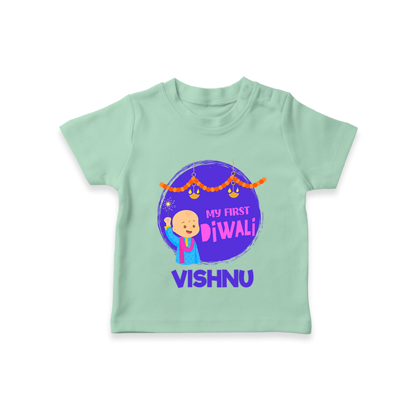 Tiny Festival Star My First Diwali Tshirt | Personalized Baby Outfit - MINT GREEN - 0-5 Months Old (Chest 17")