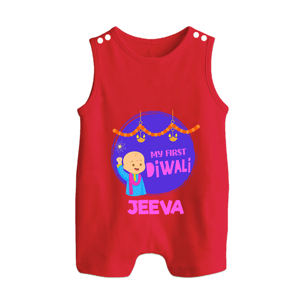 Tiny Festival Star My First Diwali Romper Suit | Personalized Baby Outfit - RED - 0 - 5 Months Old (Chest 18")