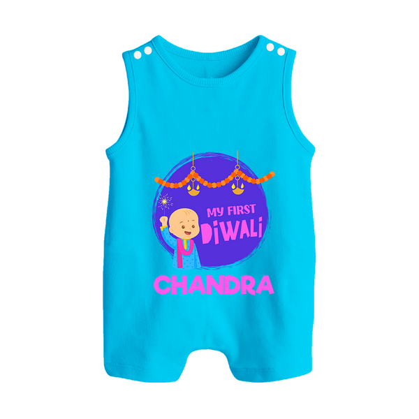 My First Diwali Lights & Laughter Button Romper - SKY BLUE - New Born (Chest 18")