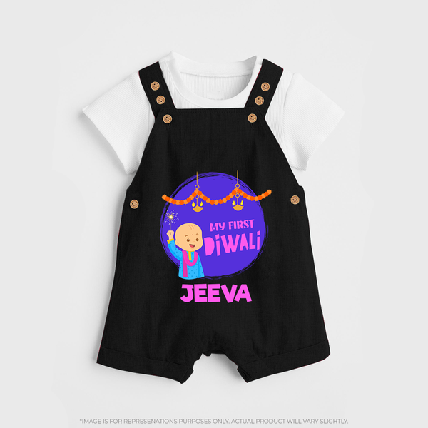 Tiny Festival Star My First Diwali Dungaree Set | Personalized Baby Outfit - BLACK - 0 - 5 Months Old (Chest 18")