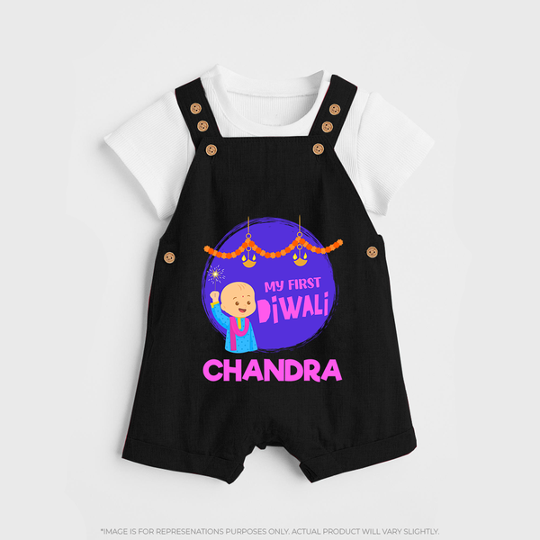My First Diwali Lights & Laughter Dungaree - BLACK - 0 - 5 Months Old (Chest 18")