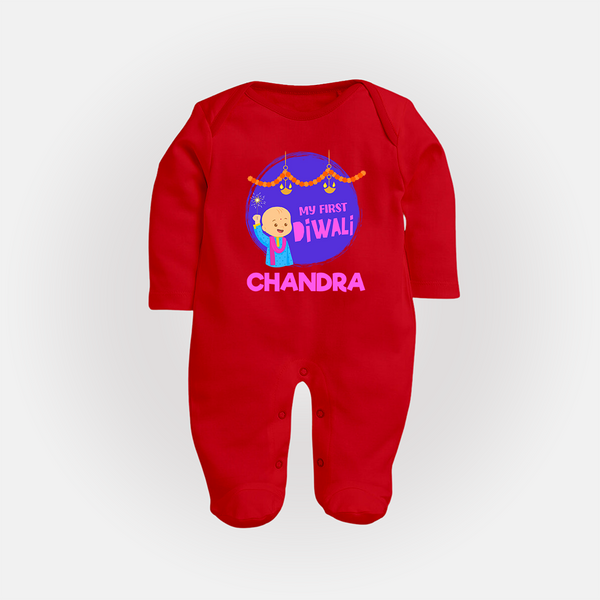 My First Diwali Lights & Laughter Full Body Suit - RED - New Born (Chest 7.5")