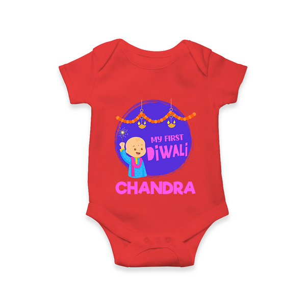 My First Diwali Lights & Laughter Romper - RED - New Born (Chest 14")