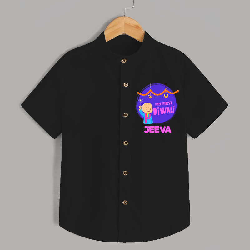 Tiny Festival Star My First Diwali Shirt | Personalized Baby Outfit - BLACK - 0 - 6 Months Old (Chest 23")